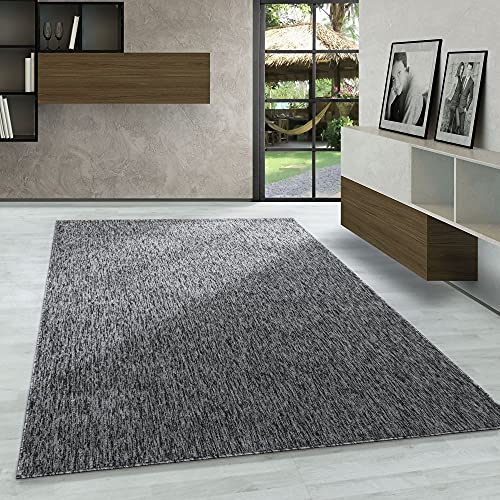 Carpetsale24 Teppich Wohnzimmer Einfarbig Schlingenflor Cut-Loop Teppich Grau 80 x 250 cm Läufer - Kurzflor Schlingenteppich Meliert Design Flachgewebe Weicher Teppich für Schlafzimmer Küche Esszimmer von Carpetsale24