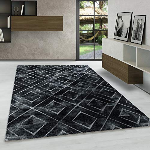 Carpetsale24 Modern Designer Teppich, Kurzflor Rauten - Marmor Optik, Rechteckig, Schwarz und Silberfarbe Teppich, Pflegeleicht, Wohnzimmerteppich, Größe:80 x 150 cm von Carpetsale24