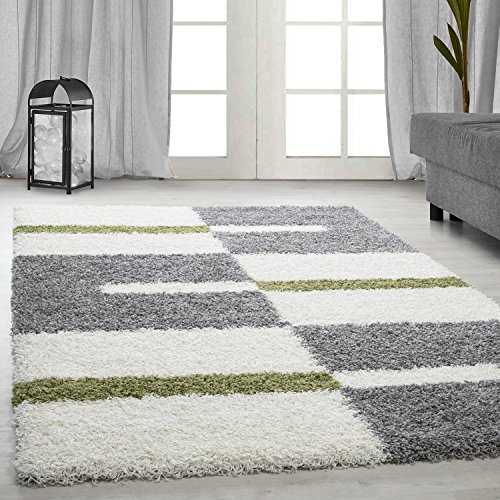 Carpetsale24 Teppich Wohnzimmer Moderne Kariert Design Shaggy Flokati 80 x 150 cm Grün-Creme - Hochflor Teppich Schlafzimmer Extra Weich Pflegeleicht - Langflor Flauschiger Teppich Läufer von Carpetsale24