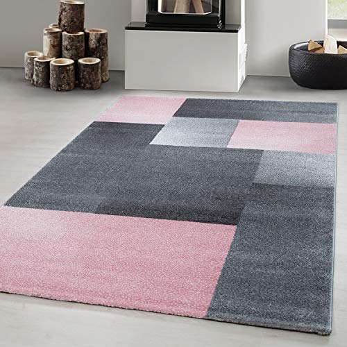 Carpetsale24 Modern Designer Kurzflor Teppich, Kariert Design, Rechteckig, Pink und Grau Meliert, Teppiche für Wohnzimmer, Schlafzimmer oder Esszimmer, Größe:80 x 250 cm von Carpetsale24