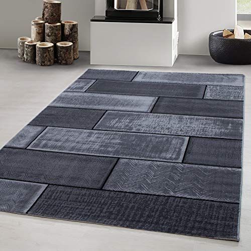 Carpetsale24 Teppich Wohnzimmer Steinmauer Optik Design Schwarz Meliert 80 x 150 cm - Kurzflor Schlafzimmer Pflegeleicht und Extra Weich - Für Küche Esszimmer Kinderzimmer Läufer Flur von Carpetsale24