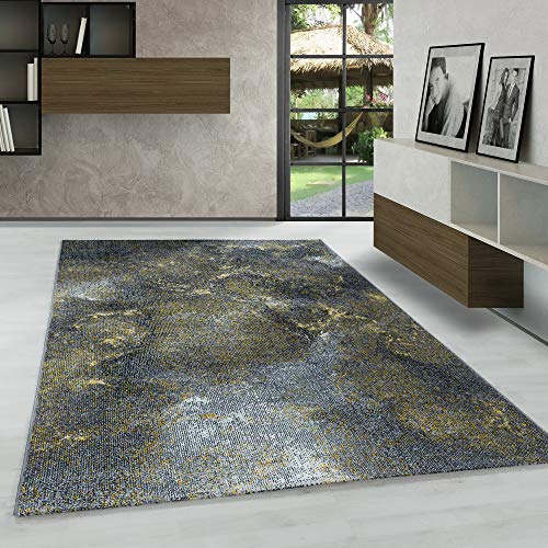 Carpetsale24 Modern Designer Teppich, Kurzflor Abstrakt Design, Rechteckig, Gelb und Grau, Wohnzimmer, Schlafzimmer oder Jugendzimmer Teppich, Größe:80 x 250 cm von Carpetsale24