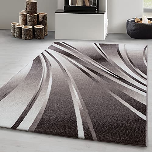 Carpetsale24 Teppich Wohnzimmer Moderne Abstrakt Wellen Design Braun - Beige - Creme 160 x 230 cm - Kurzflor Teppich Schlafzimmer Pflegeleicht Extra Weich - Flauschig Teppich Waschbar Esszimmer Küche von Carpetsale24