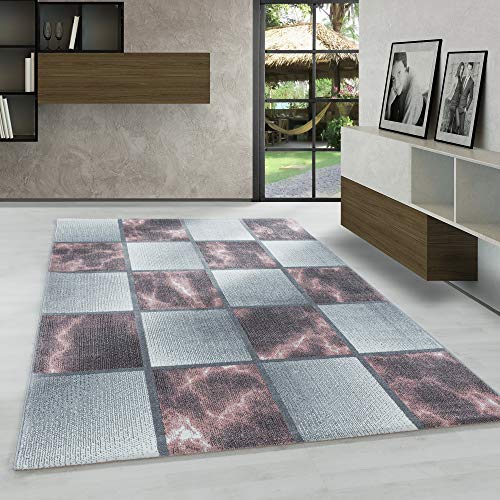 Carpetsale24 Modern Designer Teppich, Kurzflor Karo Design - Marmor Optik, Rechteckig, Rosa Grau Weiß, Wohnzimmer, Schlafzimmer oder Jugendzimmer Teppich, Größe:160 x 230 cm von Carpetsale24