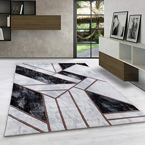 Carpetsale24 Modern Designer Teppich, Kurzflor Skandi - Marmor Optik, Rechteckig, Grau und Bronzefarbe Teppich, Pflegeleicht, Wohnzimmerteppich, Größe:80 x 150 cm von Carpetsale24