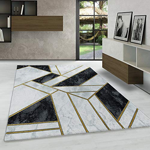 Carpetsale24 Modern Designer Teppich, Kurzflor Skandi - Marmor Optik, Rechteckig, Grau und Goldfarbe Teppich, Pflegeleicht, Wohnzimmerteppich, Größe:80 x 150 cm von Carpetsale24