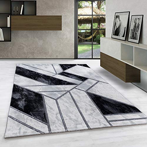 Carpetsale24 Modern Designer Teppich, Kurzflor Skandi - Marmor Optik, Rechteckig, Grau und Silberfarbe Teppich, Pflegeleicht, Wohnzimmerteppich, Größe:140 x 200 cm von Carpetsale24