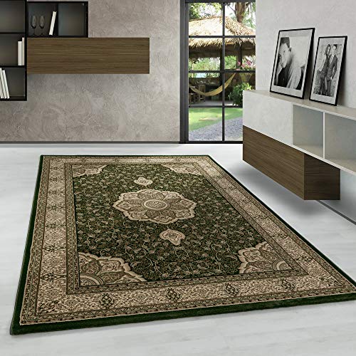 Carpetsale24 Orientteppich Kurzflor Orientalischer Teppich, Klassisch Oriental Ornament Medaillon Design, Rechteckig, grün Farbe, Wohnzimmerteppich, Größe:120 x 170 cm von Carpetsale24