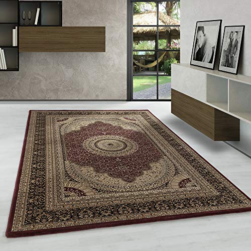 Carpetsale24 Orientteppich Kurzflor Orientalischer Teppich, Klassisch Oriental Ornament Medaillon Design, Rechteckig, rot Farbe, Wohnzimmerteppich, Größe:160 x 230 cm von Carpetsale24