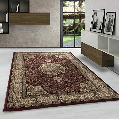 Carpetsale24 Orientteppich Kurzflor Orientalischer Teppich, Klassisch Oriental Ornament Medaillon Design, Rechteckig, rot Farbe, Wohnzimmerteppich, Größe:300 x 400 cm von Carpetsale24