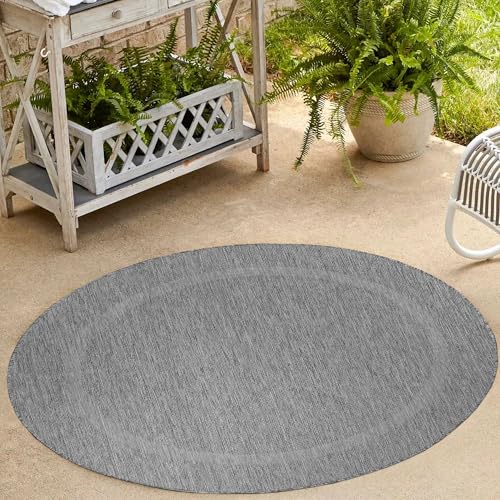 Carpetsale24 Outdoor Teppich Rund 200 cm Grau Bordüre Design Flachgewebe Wetterfest Waschbar Groß für Wohnzimmer Esszimmer Terrasse Garten von Carpetsale24