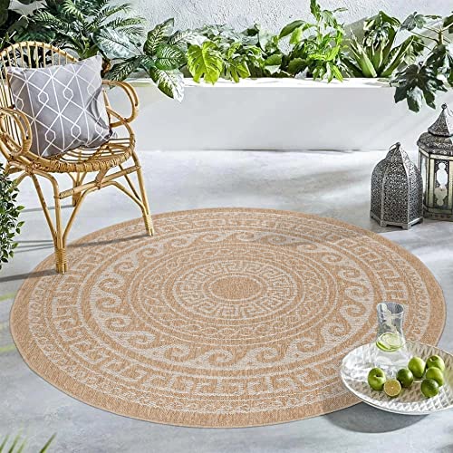 Carpetsale24 Runder In & Outdoor Teppich Wetterfest Sisal Optik Beige 120 cm Rund - Waschbarer Küchenteppich Wasserfest Flachgewebe Natur Optik Vintage Design Teppiche für Balkon Terrasse Wohnzimmer Carpetsale24 Runder In & Outdoor Teppich Wetterfest Sisal Optik Beige 120 cm Rund - Waschbarer Küchenteppich Wasserfest Flachgewebe Natur Optik Vintage Design Teppiche für Balkon Terrasse Wohnzimmer von Carpetsale24