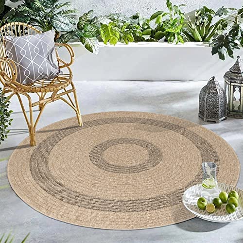 Carpetsale24 Runder In & Outdoor Teppich Wetterfest Sisal Optik Natur 120 cm Rund - Waschbarer Küchenteppich Wasserfest Flachgewebe Natur Optik Vintage Design Teppiche für Balkon Terrasse Wohnzimmer von Carpetsale24