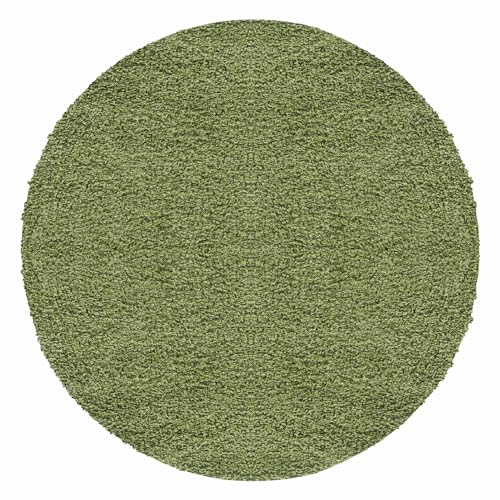 Carpetsale24 Runder Teppich, Hochflor Teppich Grün, Einfarbig, Flauschiger Langflor Teppich, Shaggy Flokati Optik, Pflegeleicht, Wohnzimmerteppich, Farbe:Grün, Größe:200 cm Rund von Carpetsale24