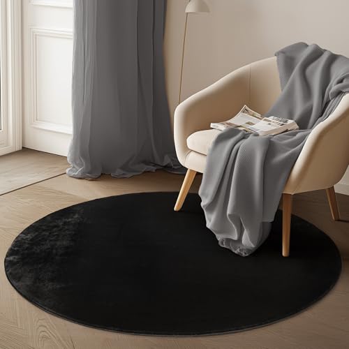 Carpetsale24 Runder Teppich Schwarz 120 cm Waschbarer Kurzflor Teppich, rund, rutschfest & weich, modernes einfarbiges Design für Wohnzimmer, Schlafzimmer, Küche & Kinderzimmer. Carpetsale24 Runder Teppich Schwarz 120 cm Waschbarer Kurzflor Teppich, rund, rutschfest & weich, modernes einfarbiges Design für Wohnzimmer, Schlafzimmer, Küche & Kinderzimmer. von Carpetsale24