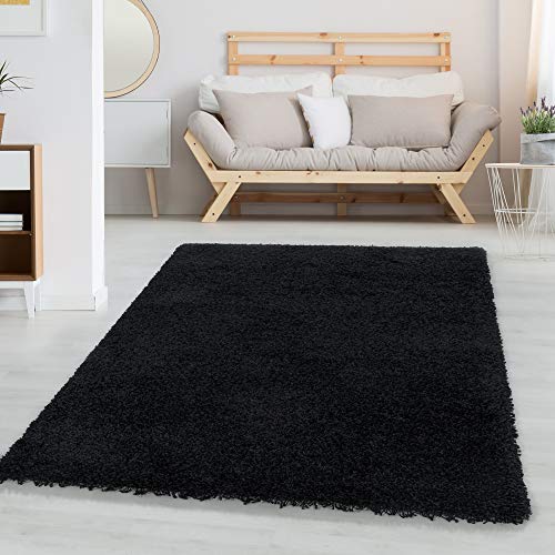 Carpetsale24 Shaggy Hochflor Teppich Läufer Flur 60 x 110 cm Schwarz Modern - Teppich Flauschig, Extra Weich & Pflegeleicht - Ideal als Bettvorleger für Schlafzimmer, Küchenläufer oder Wohnzimmer von Carpetsale24