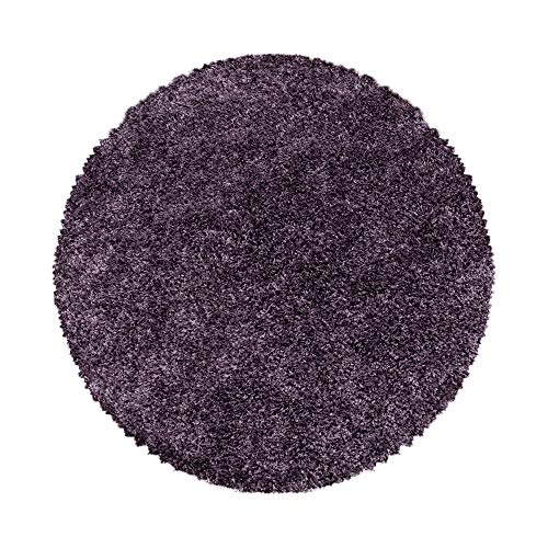 Carpetsale24 Shaggy Hochflor Teppich Wohnzimmer 120 cm Rund Violett Modern - Teppich Flauschig, Extra Weich, Pflegeleicht und einfarbig - für Schlafzimmer, Esszimmer - Ideal als Küchenteppich von Carpetsale24