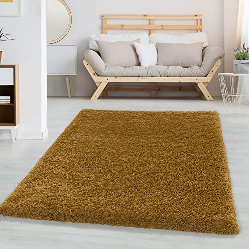 Carpetsale24 Shaggy Hochflor Teppich Wohnzimmer 120 x 170 cm Goldfarbe Modern - Teppich Flauschig, Extra Weich, Pflegeleicht und einfarbig - für Schlafzimmer, Esszimmer - Ideal als Küchenteppich von Carpetsale24