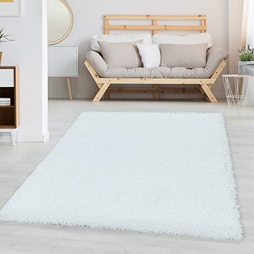 Carpetsale24 Shaggy Hochflor Teppich Wohnzimmer 120 x 170 cm Weiß Modern - Teppich Flauschig, Extra Weich, Pflegeleicht und einfarbig - für Schlafzimmer, Esszimmer - Ideal als Küchenteppich von Carpetsale24