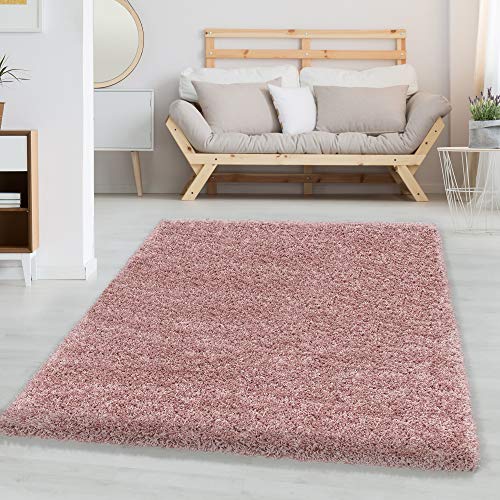 Carpetsale24 Shaggy Hochflor Teppich Wohnzimmer 140 x 200 cm Rosa Modern - Teppich Flauschig, Extra Weich, Pflegeleicht und einfarbig - für Schlafzimmer, Esszimmer - Ideal als Küchenteppich von Carpetsale24