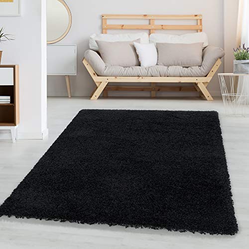 Carpetsale24 Shaggy Hochflor Teppich Wohnzimmer 160x230 cm Schwarz Modern - Teppich Flauschig, Extra Weich, Pflegeleicht und einfarbig - für Schlafzimmer, Esszimmer - Ideal als Küchenteppich von Carpetsale24