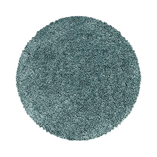 Carpetsale24 Shaggy Hochflor Teppich Wohnzimmer 200 cm Rund Aqua Blau Modern - Teppich Flauschig, Extra Weich, Pflegeleicht und einfarbig - für Schlafzimmer, Esszimmer - Ideal als Küchenteppich von Carpetsale24