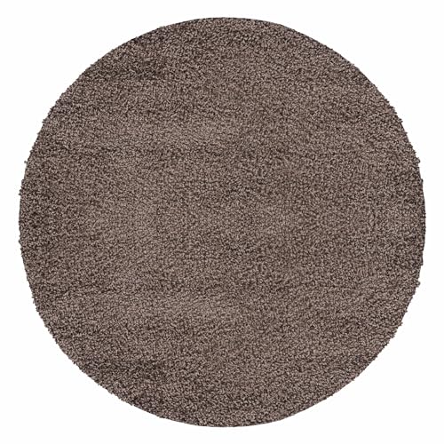 Carpetsale24 Shaggy Hochflor Teppich Wohnzimmer 200 cm Rund Mokka Modern - Teppich Flauschig, Extra Weich, Pflegeleicht und einfarbig - für Schlafzimmer, Esszimmer - Ideal als Küchenteppich von Carpetsale24