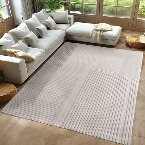 Carpetsale24 Teppich Boho 140 x 200 cm Creme – Weicher Skandinavischer Kurzflor mit 3D-Effekt – Waschbar & Pflegeleicht – Vielseitiger Teppich für Wohnzimmer oder Schlafzimmer von Carpetsale24