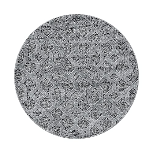 Carpetsale24 Teppich Rund 120 cm Grau 3D Hoch-Tief Effekt Hochflor Skandi Stil Rauten Design Modern Weich Pflegeleicht runder Teppich für Wohnzimmer Esszimmer Schlafzimmer von Carpetsale24