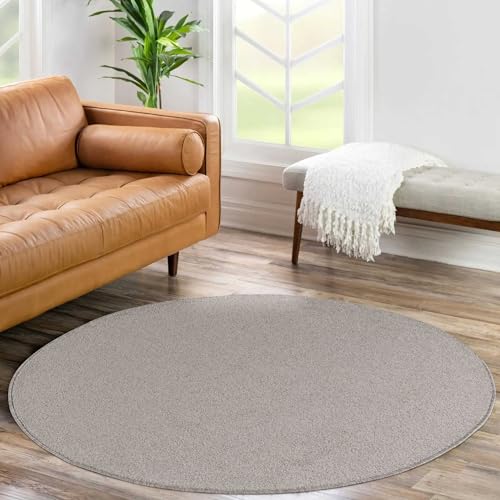 Carpetsale24 Dichter Kurzflor Teppich Wohnzimmer Beige 120 cm Rund Modern Einfarbig Design - Flauschiger Teppich Schlafzimmer Extra Weich und Pflegeleicht - Waschbarer Teppiche für Küche Kinderzimmer von Carpetsale24