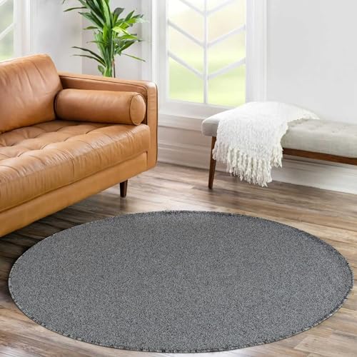 Carpetsale24 Dichter Kurzflor Teppich Wohnzimmer Grau 160 cm Rund Modern Einfarbig Design - Flauschiger Teppich Schlafzimmer Extra Weich und Pflegeleicht - Waschbarer Teppiche für Küche Kinderzimmer von Carpetsale24