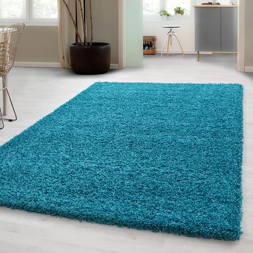 Carpetsale24 Shaggy Hochflor Teppich Wohnzimmer 160x230 cm Türkis Modern - Teppich Flauschig, Extra Weich, Pflegeleicht und einfarbig - für Schlafzimmer, Esszimmer - Ideal als Küchenteppich von Carpetsale24