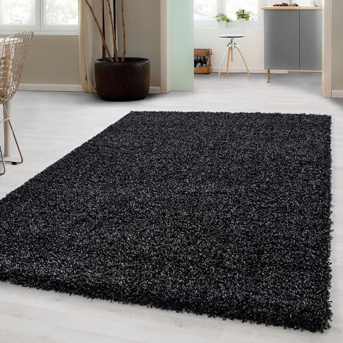 Carpetsale24 Shaggy Hochflor Teppich Läufer Flur 60 x 110 cm Anthrazit - Weicher, Flauschiger Teppich Wohnzimmer – Moderner, Rutschfester Badezimmerteppich & Küchenläufer, Bettvorleger Schlafzimmer von Carpetsale24