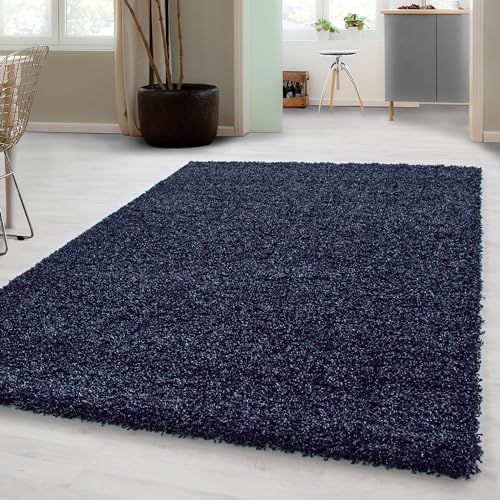 Carpetsale24 Shaggy Hochflor Teppich Läufer Flur 60 x 110 cm Marineblau Modern - Teppich Flauschig, Extra Weich & Pflegeleicht - Ideal als Bettvorleger für Schlafzimmer, Küchenläufer oder Wohnzimmer von Carpetsale24