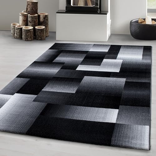 Carpetsale24 Kurzflor Teppich 160x230 cm, Modern Abstrakt Kariert in Schwarz Grau Weiß, Pflegeleicht, ideal für Wohnzimmer, Esszimmer oder Schlafzimmer von Carpetsale24