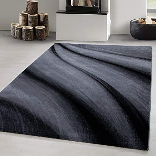 Carpetsale24 Teppich Wohnzimmer Abstrakt Wellen Design Schwarz und Grau 240 x 340 cm - Kurzflor Teppich Schlafzimmer Pflegeleicht und Extra Weich - Waschbarer Teppich für Küche Esszimmer Jugendzimmer von Carpetsale24