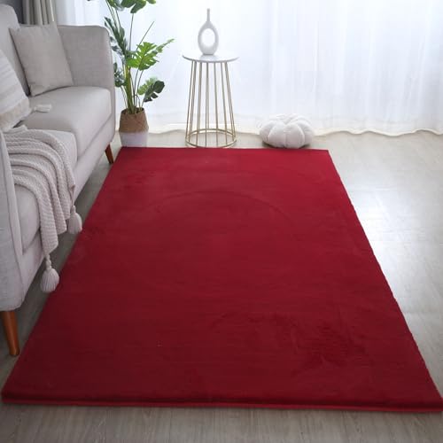 Carpetsale24 Rabbit Hochflor Teppich Läufer 80x150 cm Rot Shaggy Modern Flauschig Weich Fellteppich Kunstfell Einfarbig für Flur Schlafzimmer Kinderzimmer von Carpetsale24