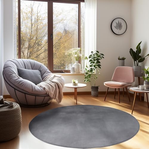 Carpetsale24 Teppich Wohnzimmer Einfarbig Moderne Design Grau 160 cm Rund - rutschfest Kurzflor Teppich für Schlafzimmer Extra Weich und Flauschig - Runder Waschbarer Teppich Esszimmer Küche von Carpetsale24