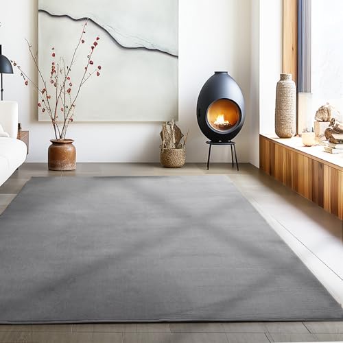 Carpetsale24 Teppich Wohnzimmer Einfarbig Moderne Design Grau 60 x 110 cm - Rutschfest Kurzflor für Schlafzimmer Extra Weich und Flauschig - Waschbarer Kleiner Esszimmer Küche von Carpetsale24