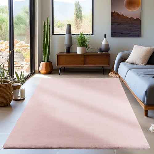 Carpetsale24 Teppich Wohnzimmer Einfarbig Moderne Design Rosa 200 x 290 cm - rutschfest Kurzflor Teppich für Schlafzimmer Extra Weich und Flauschig - Waschbarer Teppich Esszimmer Küche von Carpetsale24