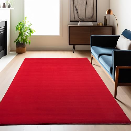 Carpetsale24 Teppich Wohnzimmer Einfarbig Moderne Design Rot 140 x 200 cm - rutschfest Kurzflor Teppich für Schlafzimmer Extra Weich und Flauschig - Waschbarer Teppich Esszimmer Küche von Carpetsale24