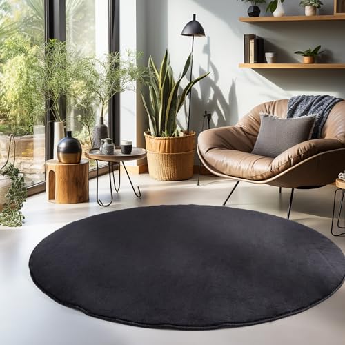 Carpetsale24 Teppich Wohnzimmer Einfarbig Moderne Design Schwarz 200 cm Rund - Rutschfest Kurzflor für Schlafzimmer Extra Weich und Flauschig - Runder Waschbarer Esszimmer Küche von Carpetsale24