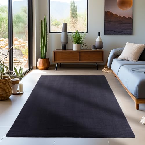 Carpetsale24 Teppich Wohnzimmer Einfarbig Moderne Design Schwarz 240 x 340 cm - Rutschfest Kurzflor für Schlafzimmer Extra Weich und Flauschig - Waschbar Esszimmer Küche von Carpetsale24