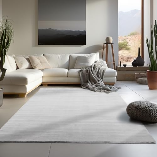 Carpetsale24 Teppich Wohnzimmer Einfarbig Moderne Design Silberfarbe 200 x 290 cm - rutschfest Kurzflor Teppich für Schlafzimmer Extra Weich und Flauschig - Waschbarer Teppich Esszimmer Küche von Carpetsale24