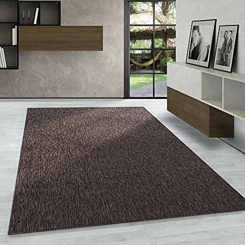 Carpetsale24 Teppich 60x100 cm Braun, Einfarbiger Kurzflor Schlingenteppich für Flur, Küche oder Eingangsbereich, Modern, pflegeleicht & kompakt von Carpetsale24