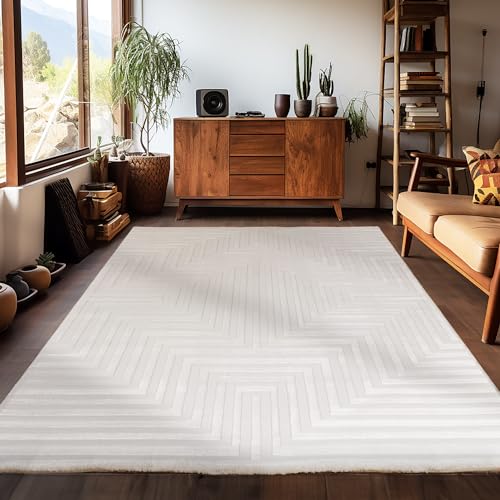 Carpetsale24 Teppich Wohnzimmer Kurzflor 140 x 200 cm Flauschiger Teppich Natur Moderne Geometrisch Design - Teppiche Schlafzimmer Esszimmer Küche Extra Weich 3D Teppich - Wohnzimmerteppich Waschbar von Carpetsale24