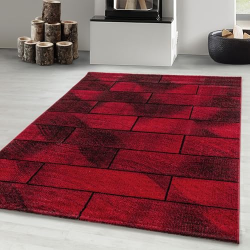 Carpetsale24 Teppich Wohnzimmer Modern Stein Mauer Optik Rot 120 x 170 cm - Kurzflor Teppich Schlafzimmer Geometrisch Design Pflegeleicht Extra Weich - Teppich für Jugendzimmer Küche Esszimmer von Carpetsale24