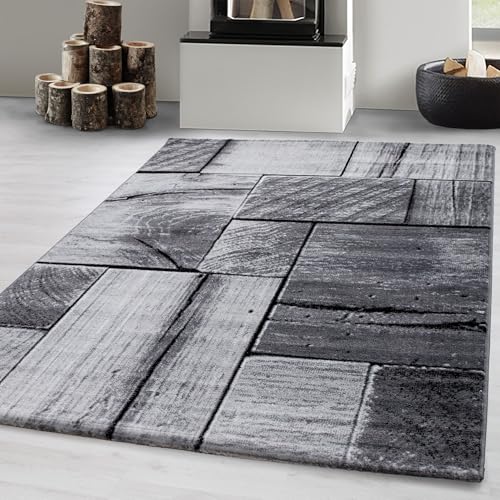 Carpetsale24 Teppich Wohnzimmer 120x170 cm Schwarz Modern Holz Optik Design Kurzflor Schlafzimmer Esszimmer Küche Jugendzimmer Waschbar Pflegeleicht Extra Weich von Carpetsale24