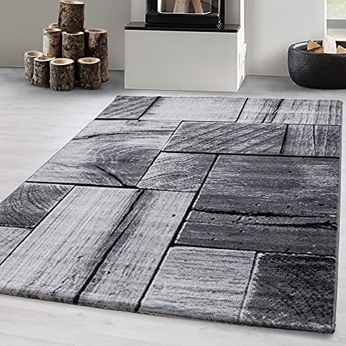 Carpetsale24 Teppich Wohnzimmer Moderne 3D-Holzdesign Schwarz - Grau 240 x 340 cm - Kurzflor Teppich Schlafzimmer Pflegeleicht Extra Weich - Flauschiger Teppich Waschbar Esszimmer Küche Rechteckig von Carpetsale24