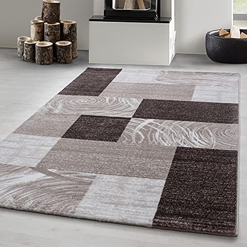 Carpetsale24 Teppich Wohnzimmer Moderne Abstrakt Kariert Design Braun - Beige - Creme 160 x 230 cm - Kurzflor Teppich Schlafzimmer Pflegeleicht Extra Weich Flauschig Teppich Waschbar Esszimmer Küche von Carpetsale24